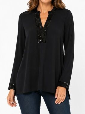 Vintage Talbots Black Sequin Embellished Open Front Cardigan Size M